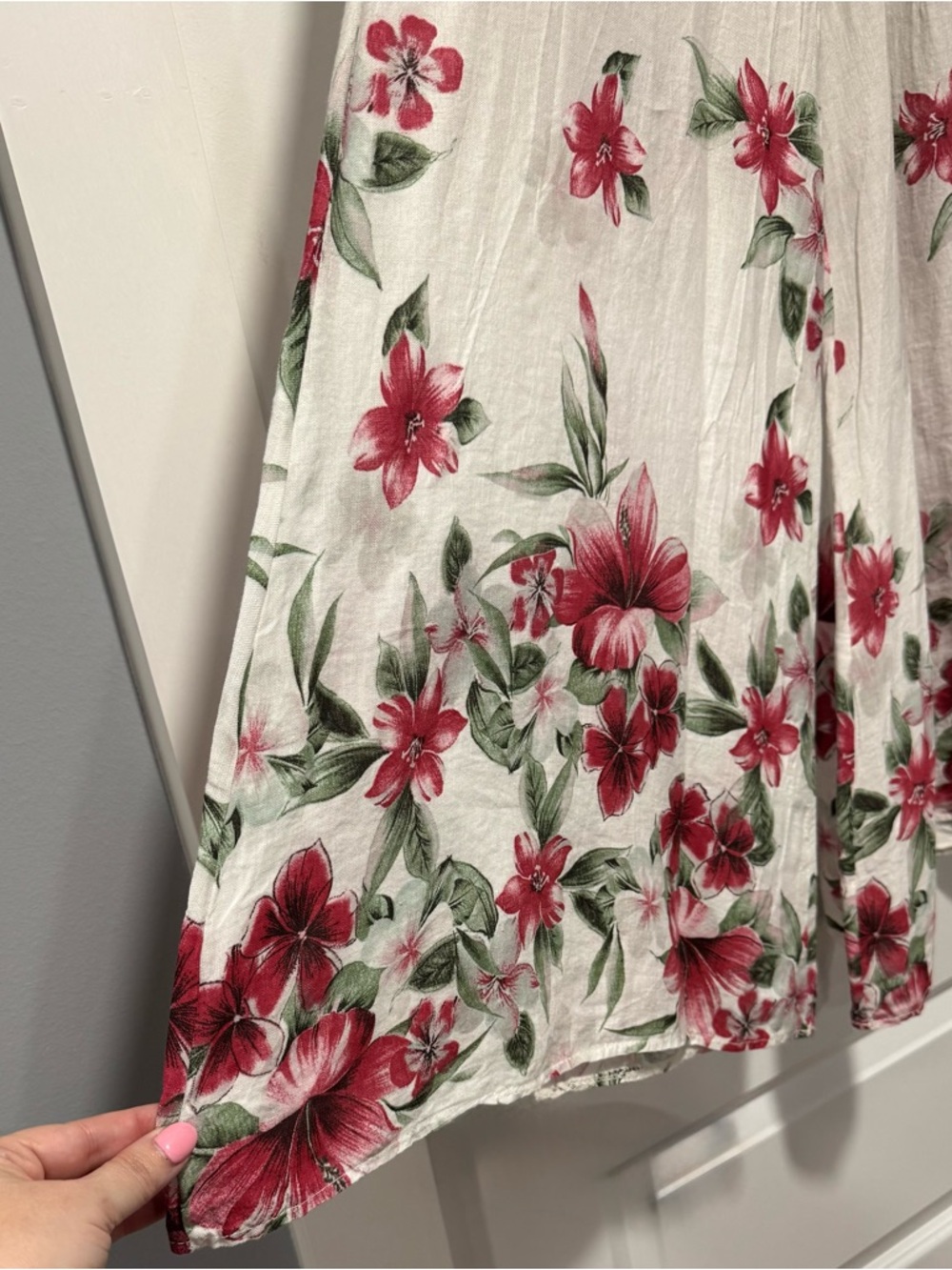 Wide-Leg Floral Border Linen Pants in Cream with Pink Floral - Picture 5 of 14